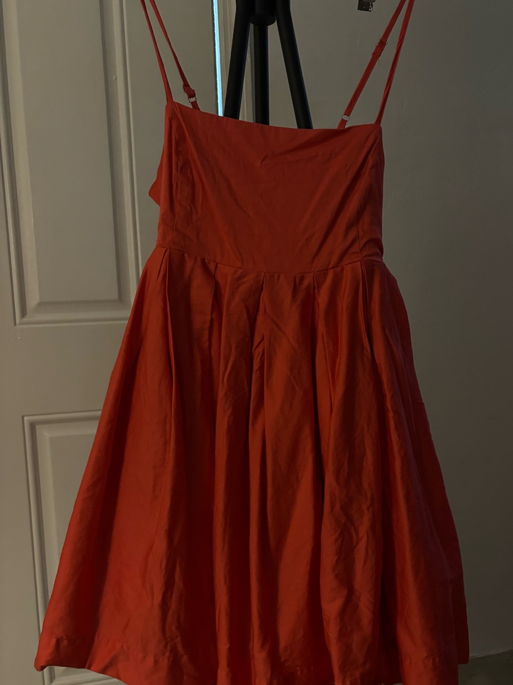 cocktail dress;event dress;homecoming Red/orange with pockets and Empire waist.